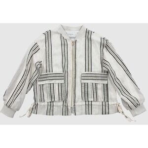 FRNCH Paris Jacket Womens Large Zip Up Metallic Gold Pinstripes Lightweight